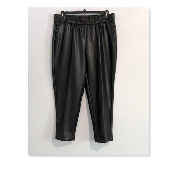 Anne Klein Pull On Cinched Waist Faux Leather Pant Sz L NWT - Picture 2 of 9